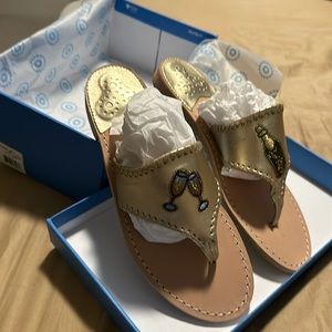 Jack Rogers Embroidered Champagne Sandals, Size 9.5, New/Never worn